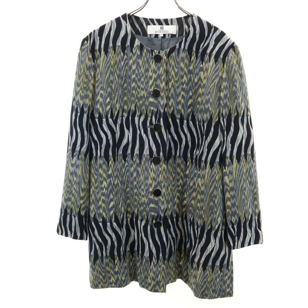 GIVENCHY ジバンシィ 90s オールド 総柄 ノーカラー ジャケット 42 グレー 他