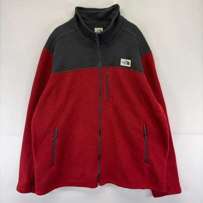 古着 ザ・ノースフェイス THE NORTH FACE フリース ジャケット セーター ニット トレーナー ワンポイント 2XL レッド系 ツートン メンズ