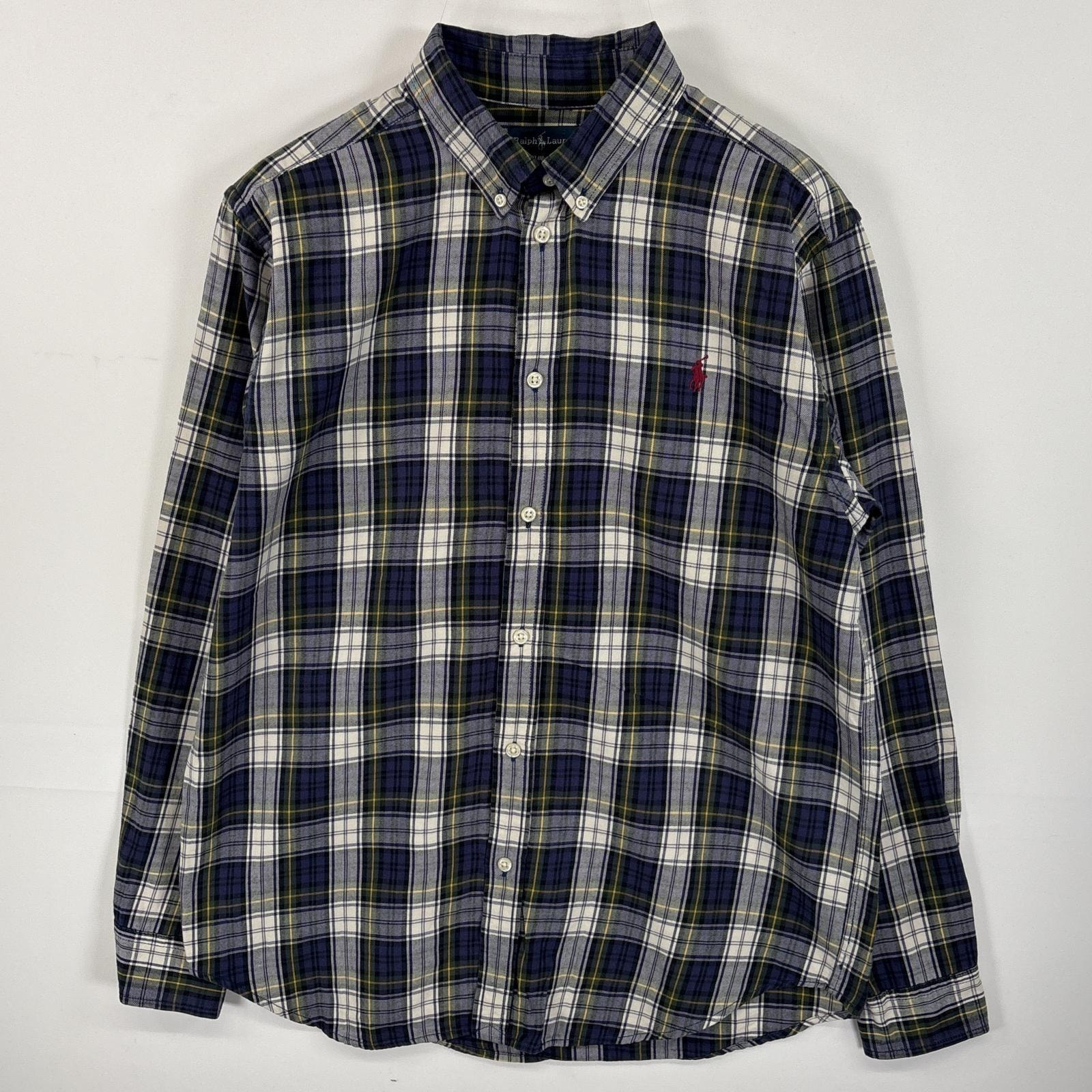 古着 ラルフローレン RALPH LAUREN 長袖シャツ ボタンダウンシャツ ワンポイント ロゴ 刺繍 XL(18-20)  パープル系 チェック メンズ