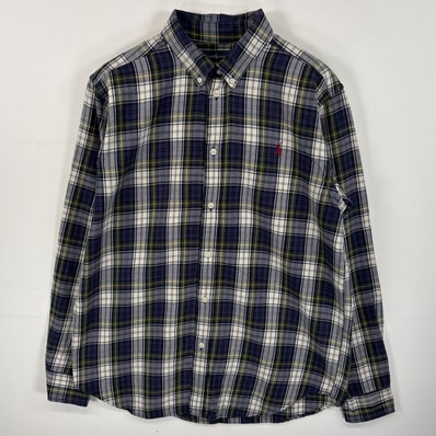 古着 ラルフローレン RALPH LAUREN 長袖シャツ ボタンダウンシャツ ワンポイント ロゴ 刺繍 XL(18-20) パープル系 チェック メンズ