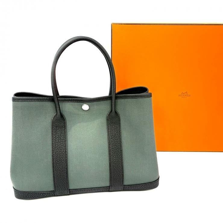 HERMES エルメス ガーデンパーティ TPM K刻 トワルオフィシエ カーキ トートバッグ 鑑定済み 正規品 エルメス
