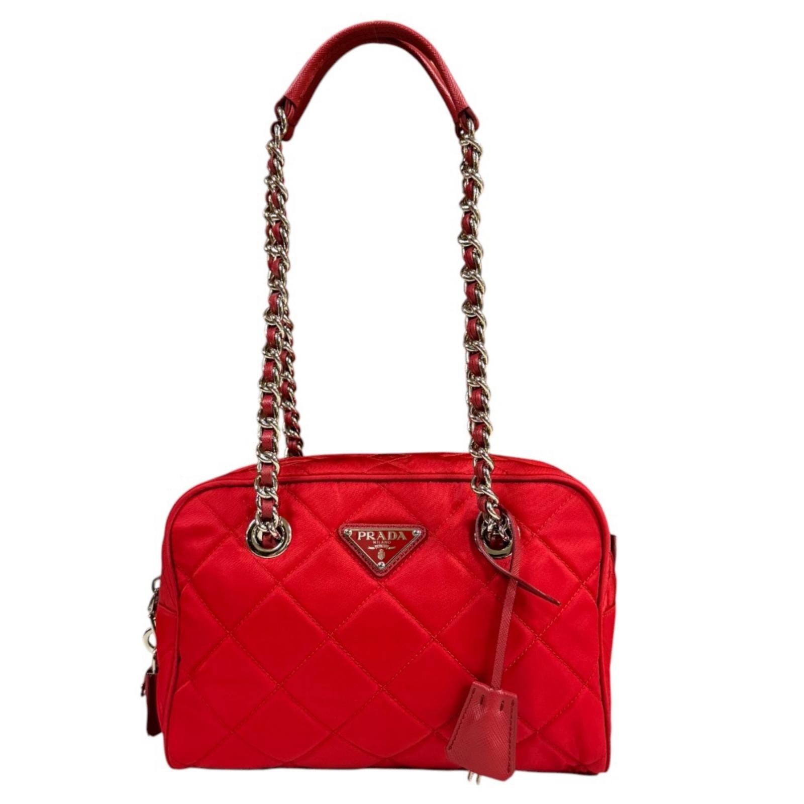 プラダ ショルダーバッグ ナイロン 1BB072 レッド レディース PRADA 中古