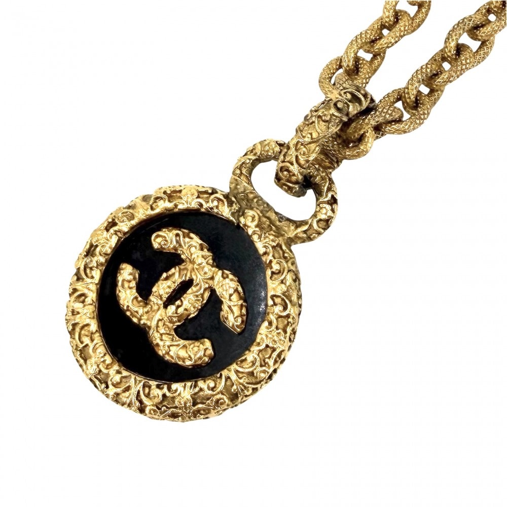 CHANEL シャネル ネックレス ココマーク ロングネックレス マグマ アクセサリー 溶岩 サークル ヴィンテージ GP 93A ゴールド ブラック 黒 レディース 約120.9g 1993年【中古品】
