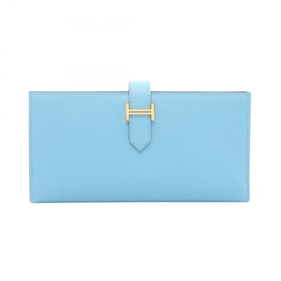 エルメス HERMES ベアンスフレ ヴェルソ 二つ折り長財布 財布 レザー ヴォーエプソン ヴォーエプソン ヴェールジェイド U刻印(2022年製造) レディース ブルー系 / グリーン系 / セレステ 【中古】