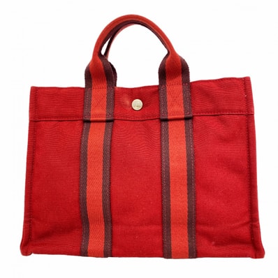 【6gc2751】エルメス ハンドバッグ フールトゥPM キャンバス レッド シルバー金具【中古】レディース
