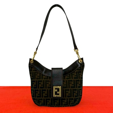 FENDI フェンディ FF ロゴ 金具 ズッカ キャンバス レザー ショルダーバッグ ブラウン
910-8