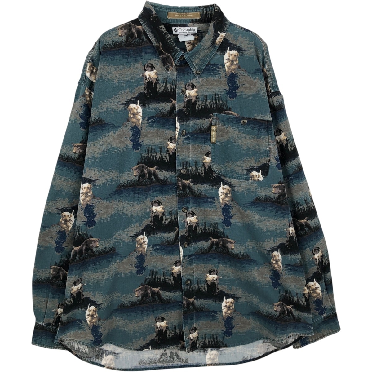 古着 00年代 コロンビア Columbia RIVER LODGE 総柄 犬柄 長袖 ボタンダウンシャツ メンズL相当/eaa633102