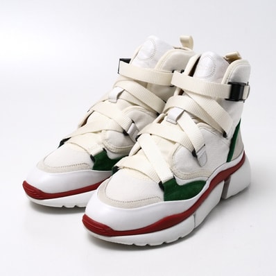 ■未使用品■Chloe クロエ Sonnie ソニー スニーカー サイズ38 ハイトップ Oロゴ ストラップ EXTRALIGHT プラットフォーム イタリア製 20250422/RA4326