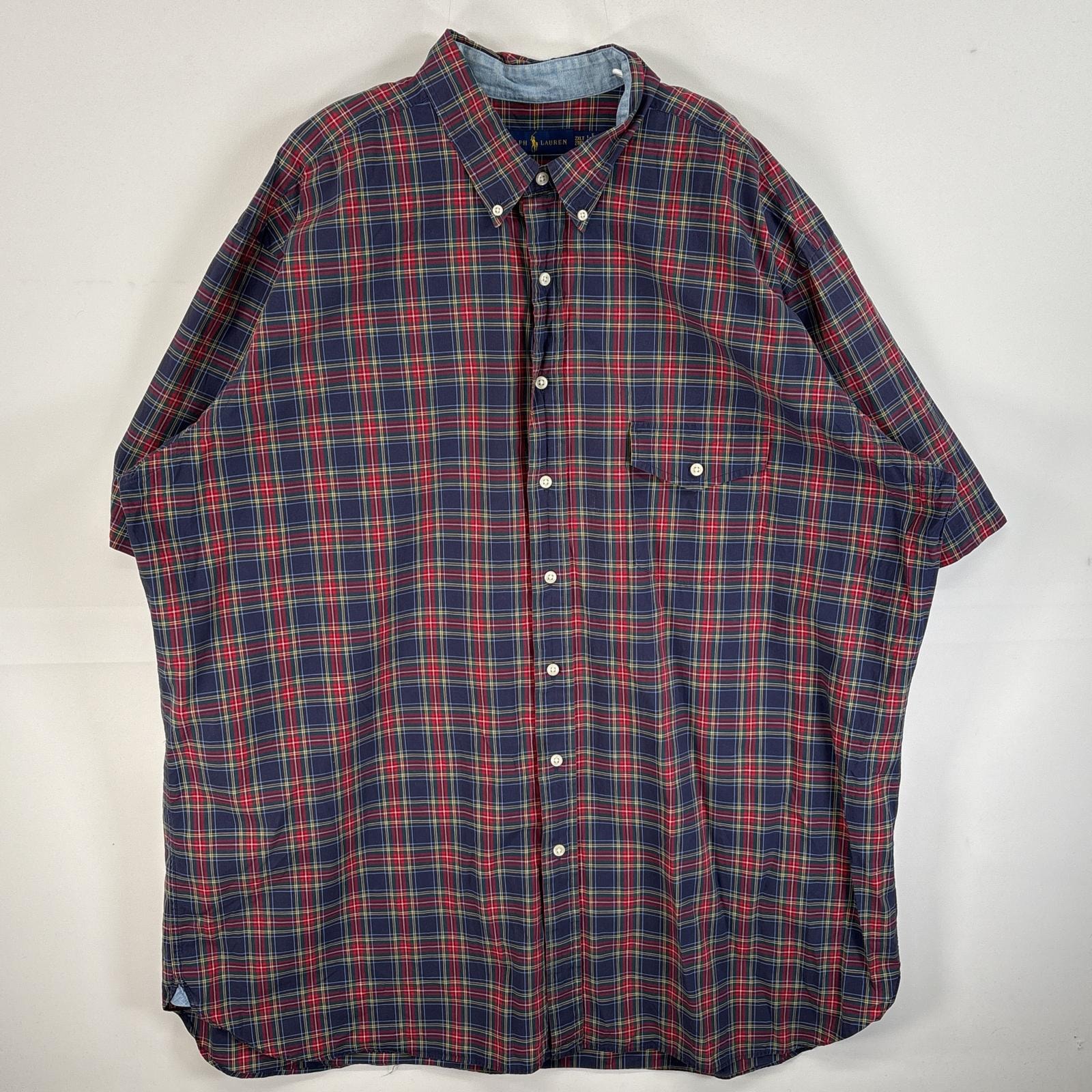 古着 ラルフローレン RALPH LAUREN 半袖シャツ チェック ボタンダウン 大きいサイズ 薄手 2XLT  ネイビー系 マルチカラー メンズ