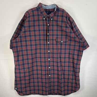 古着 ラルフローレン RALPH LAUREN 半袖シャツ チェック ボタンダウン 大きいサイズ 薄手 2XLT ネイビー系 マルチカラー メンズ