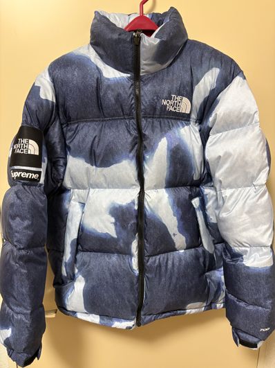 Supreme x The North Face Bleached Denim Print Nuptse Jacket "Indigo"