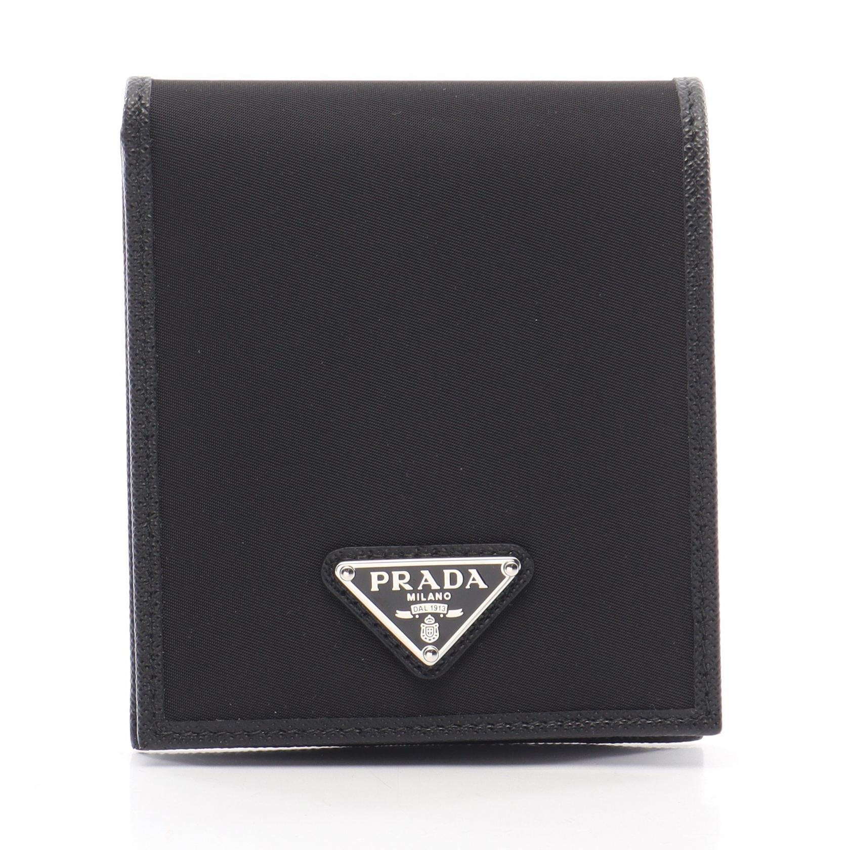 プラダ PRADA TESSUTO+SAFFIAN 二つ折り財布 財布 ナイロン サフィアーノレザー メンズ ブラック系 2MO738 【中古】