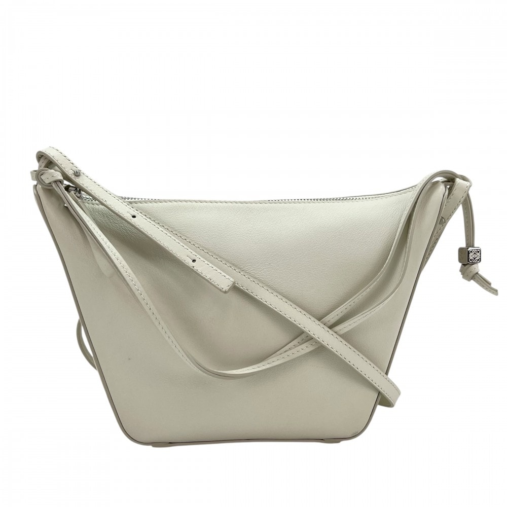 LOEWE ロエベ 2WAY アナグラム ハンモック ホーボーミニ 肩掛け 斜め掛け ハンドバッグ ショルダーバッグ かばん    ソフトホワイト シルバー金具 レディース【中古品】