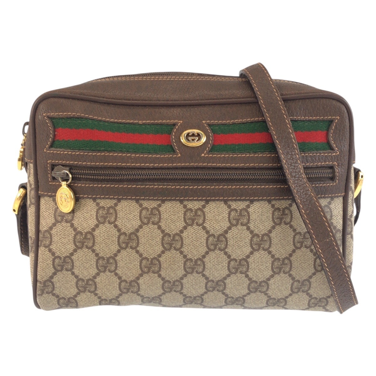 GUCCI グッチ シェリーライン ブラウン ベージュ ゴールド金具 GGスプリームキャンバス レザー/ ショルダーバッグ ポシェット 603367 【中古】