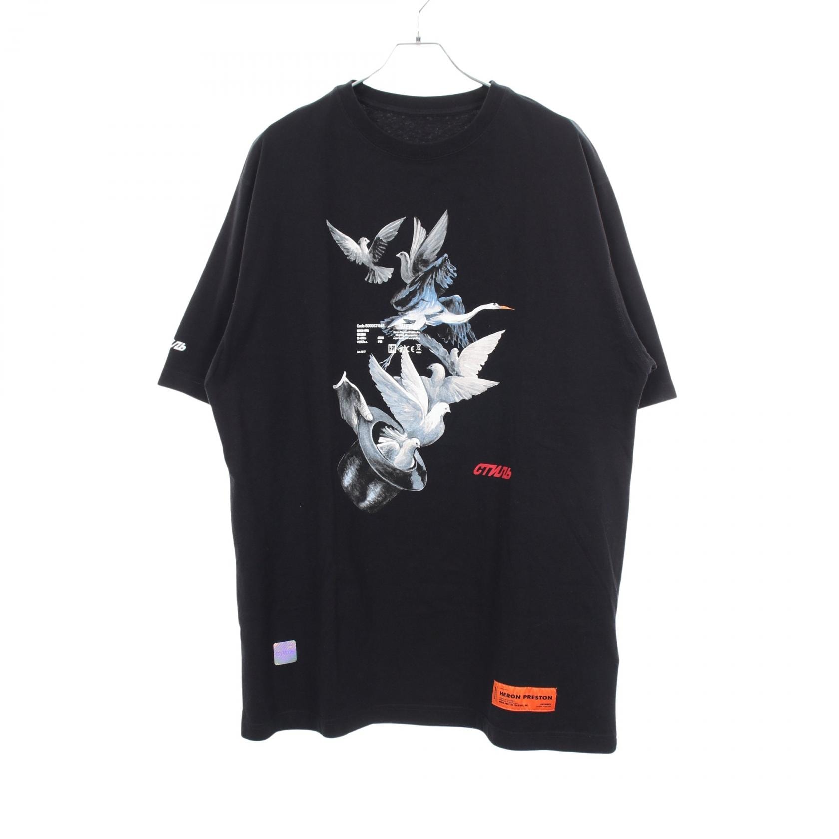 ヘロンプレストン HERON PRESTON Magic Hat 鳩プリント クルーネック オーバーサイズ 半袖Tシャツ 衣料品 トップス コットン メンズ ブラック系 【中古】