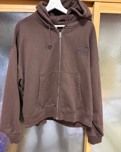 Stussy x Nike Stone Washed Fleece Zip Hoodie "Dark Cinder" (US Size) FJ9175-261