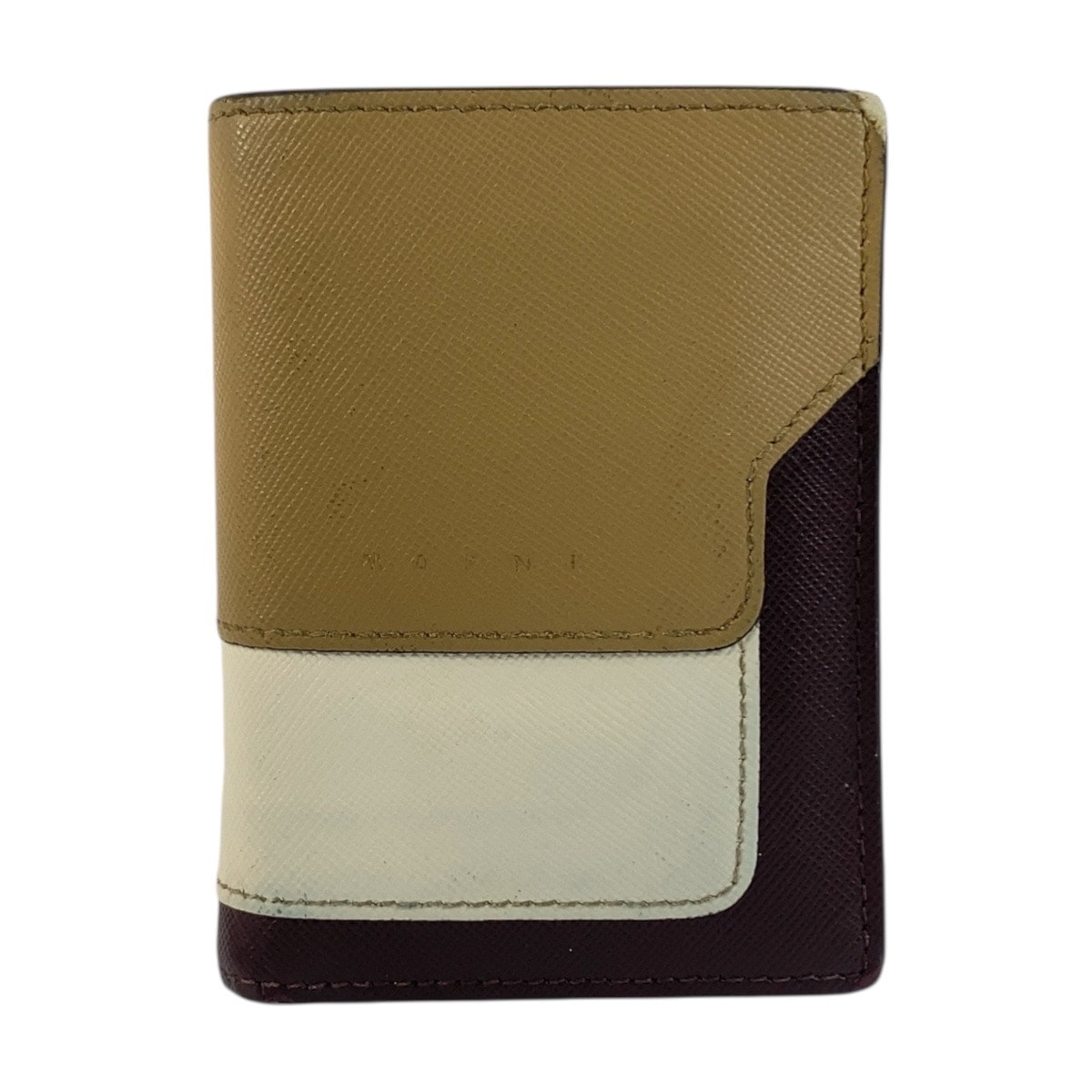 MARNI マルニ ベージュ ブラウン ゴールド金具 レザー 折財布 コンパクトウォレット 603942 【中古】