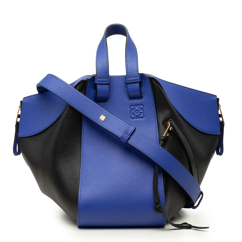 ロエベ アナグラム ハンモック スモール ハンドバッグ ショルダーバッグ 2WAY ブラック ブルー レザー レディース LOEWE 中古