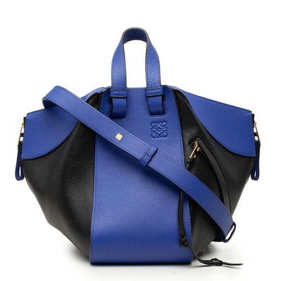 ロエベ アナグラム ハンモック スモール ハンドバッグ ショルダーバッグ 2WAY ブラック ブルー レザー レディース LOEWE 中古