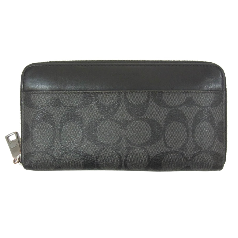 COACH コーチ ウォレット 58112 シグネチャー ラウンド ファスナー ウオレット 長財布 ブラック系【中古】