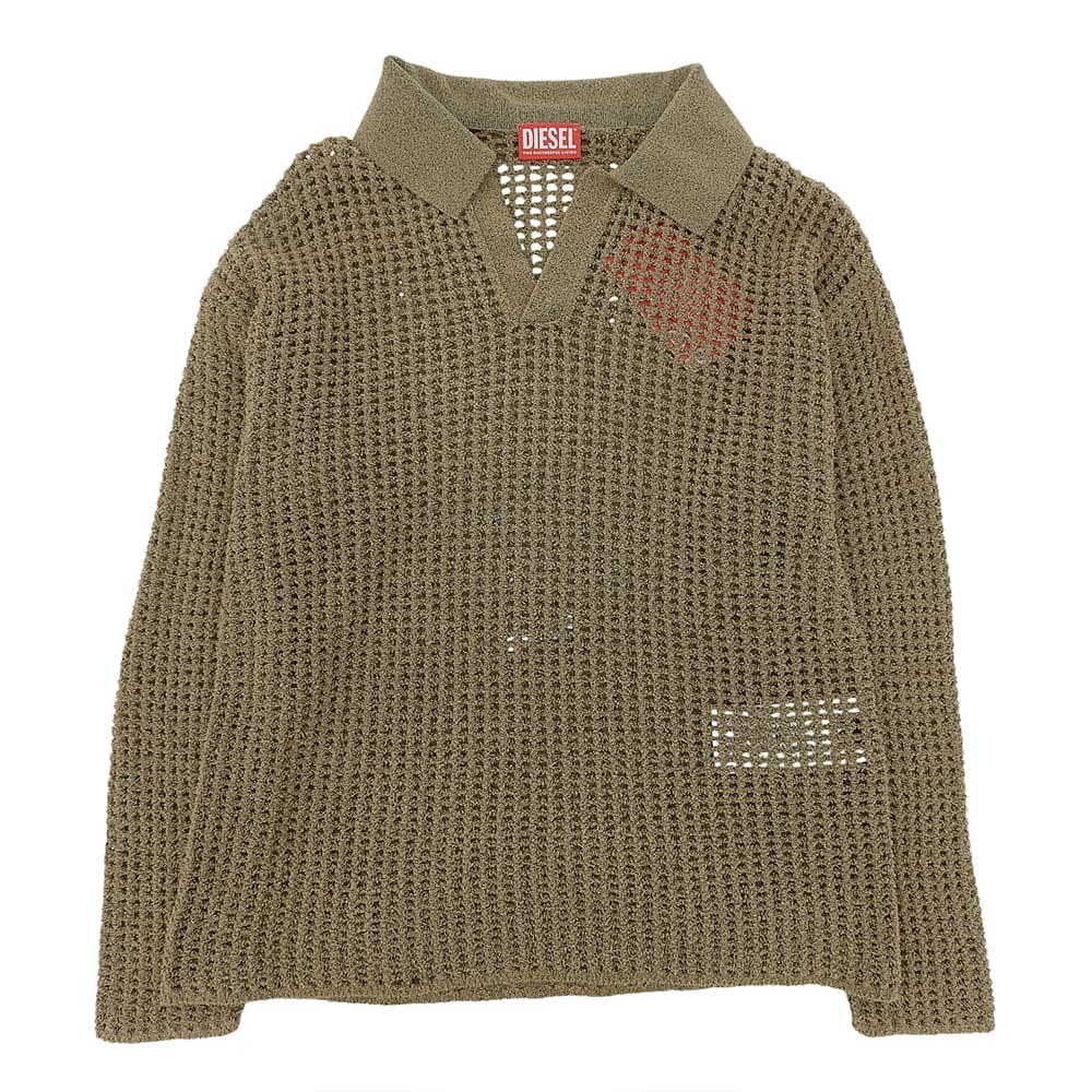 ディーゼル 美品 メッシュニットプルオーバー トップス メンズ ブラウン L JP-K-SQUARED L