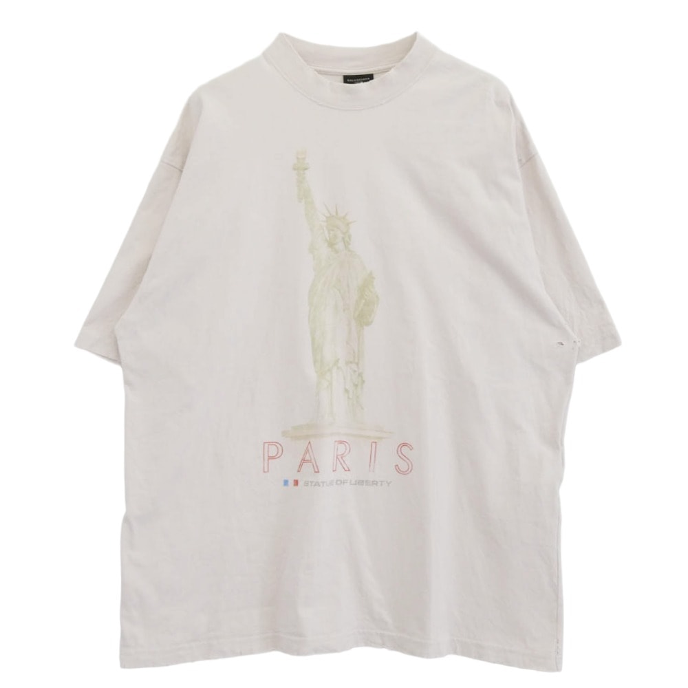 BALENCIAGA バレンシアガ Tシャツ 24AW 764235 TQVR9 PARIS LIBERTY ヴィンテージ加工 ダメージ加工 自由の女神 プリント 半袖 Tシャツ ピンク系 XL【中古】