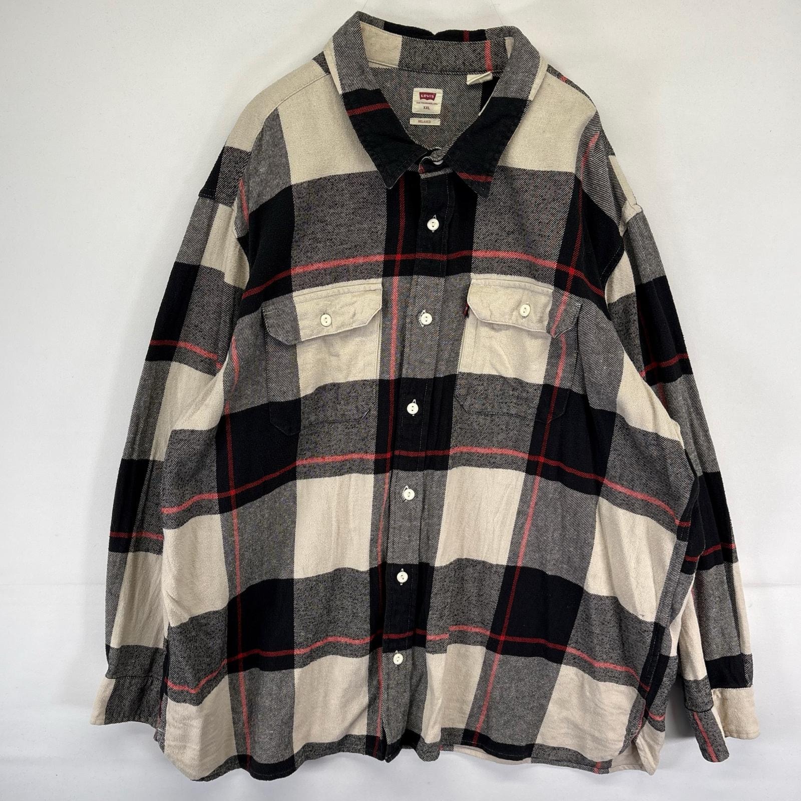 古着 リーバイス Levi's 長袖シャツ 胸ポケット ネルシャツ 大きいサイズ 2XL  グレー系 チェック メンズ