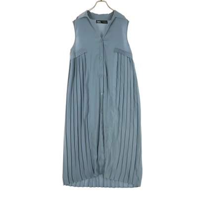 ZARA ザラ ノースリーブ オープンカラー シャツワンピース S ブルー系