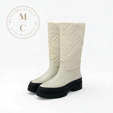 エルメス HERMES フジ ブーツ ロングブーツ 靴 シューズ レザー アイボリー エクスリブリス キルティング