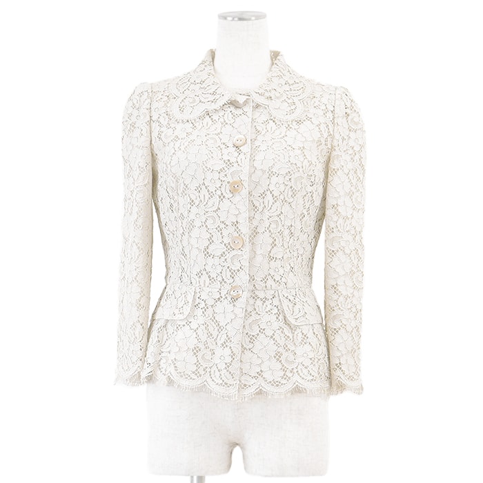 ドルチェアンドガッバーナ フラワーフルレース チュール スカラップ ジャケット レディース アイボリー 38 DOLCE&GABBANA