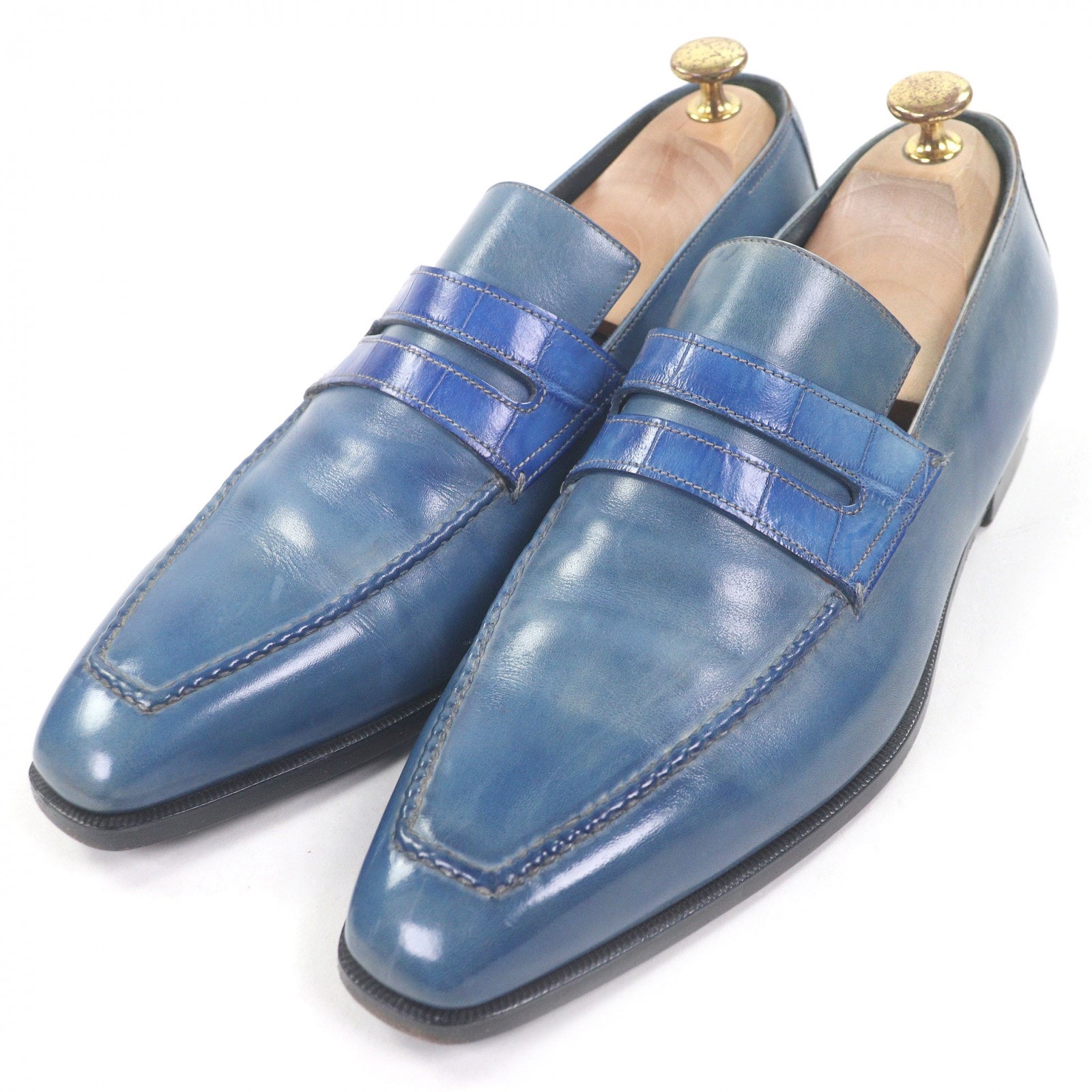 美品 ベルルッティ ローファー アンディ ブルー メンズ 8