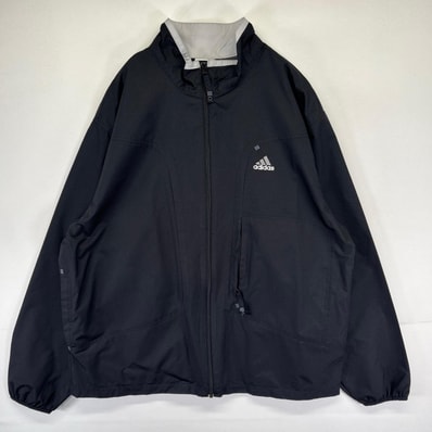 古着 アディダス adidas ジャケット ナイロン フルジップ ワンポイント刺繍ロゴ パフォーマンスロゴ L ブラック系 メンズ