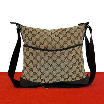 GUCCI グッチ GG モノグラム キャンバス レザー ショルダーバッグ ブラウン
21399