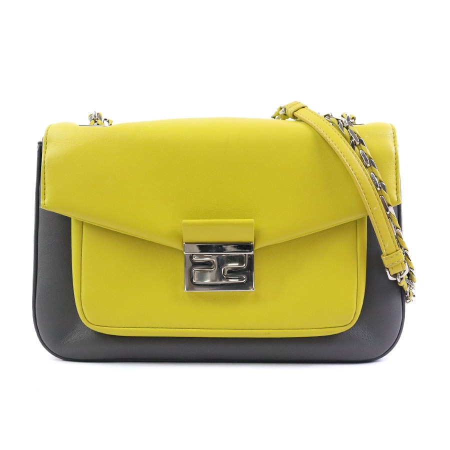 フェンディ FENDI ショルダーバッグ レザー イエロー/グレー レディース 8BR677-W2E【中古】 h32478a