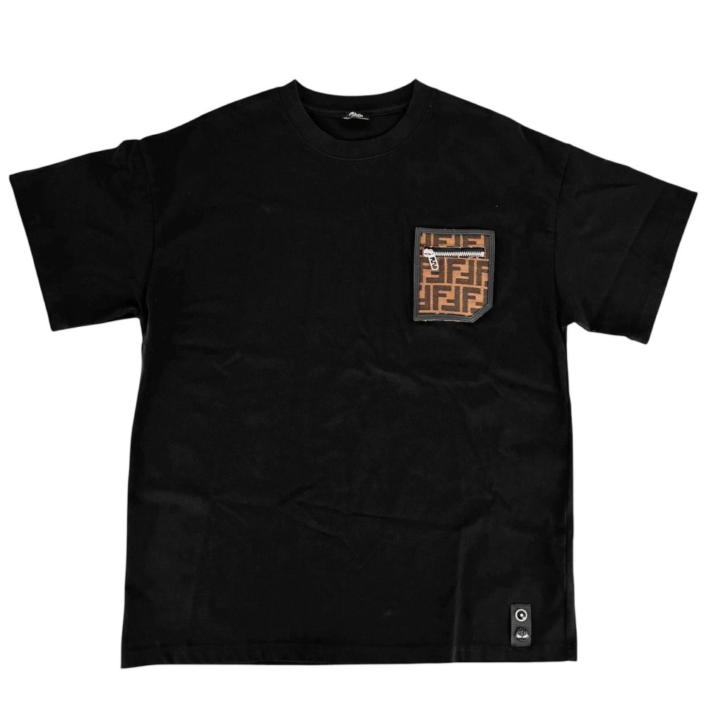 FENDI フェンディ 半袖Tシャツ ズッカ トップス アパレル ロゴポケット クルーネック 服 カットソー M FAF682 ブラック 黒 シルバー金具 コットン    レディース 春 夏 美品【中古品】