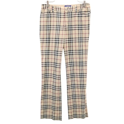 美品 BURBERRY LONDON BLUE LABEL バーバリー ロンドン ブルーレーベル 日本製 チェック柄 ロングパンツ 38 ベージュ 三陽商会