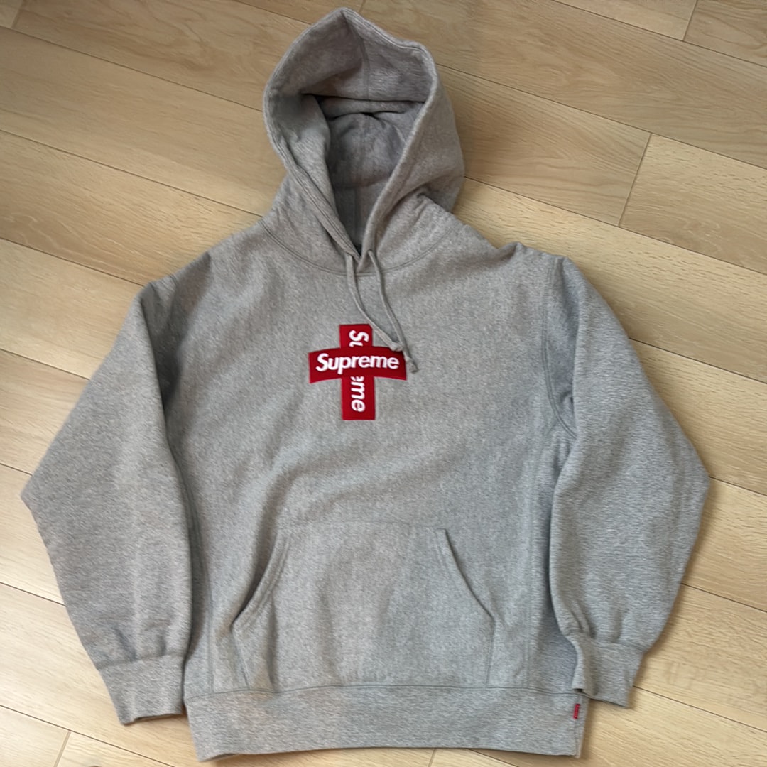 Supreme Cross Box Logo Hooded Sweatshirt "Grey"