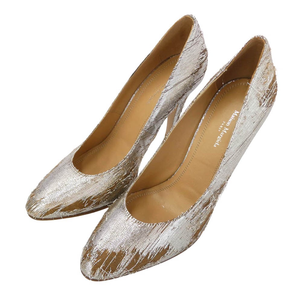 MAISON MARGIELA メゾンマルジェラ S588WL0234 BLEACH ブリーチ加工 ダメージ加工 ポインテッドトゥ ヒール パンプス シルバー系 38【極上美品】【中古】