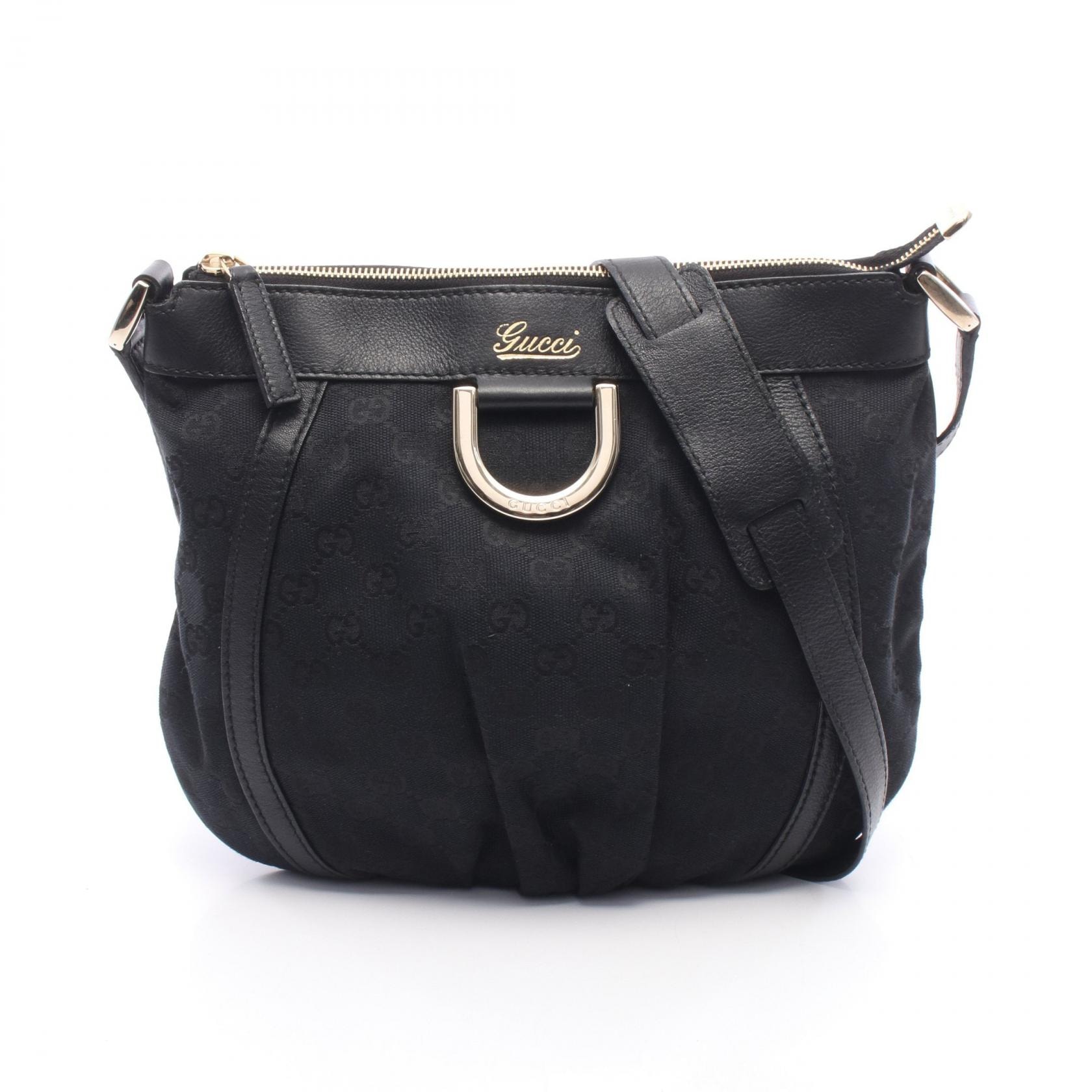 グッチ GUCCI アビー GGキャンバス ショルダーバッグ バッグ キャンバス レザー レディース ブラック系 【中古】