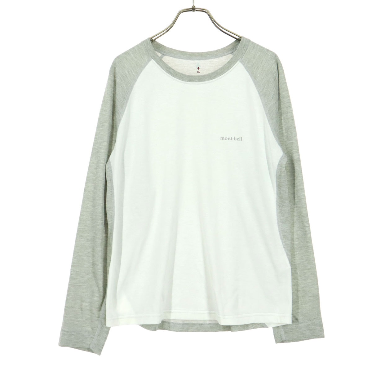 美品 mont-bell モンベル バイカラー ワンポイントロゴ 長袖 ラグラン Tシャツ XL ホワイト系 ロンT