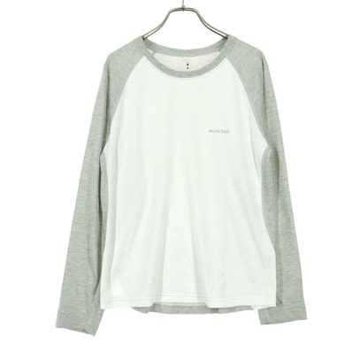 美品 mont-bell モンベル バイカラー ワンポイントロゴ 長袖 ラグラン Tシャツ XL ホワイト系 ロンT