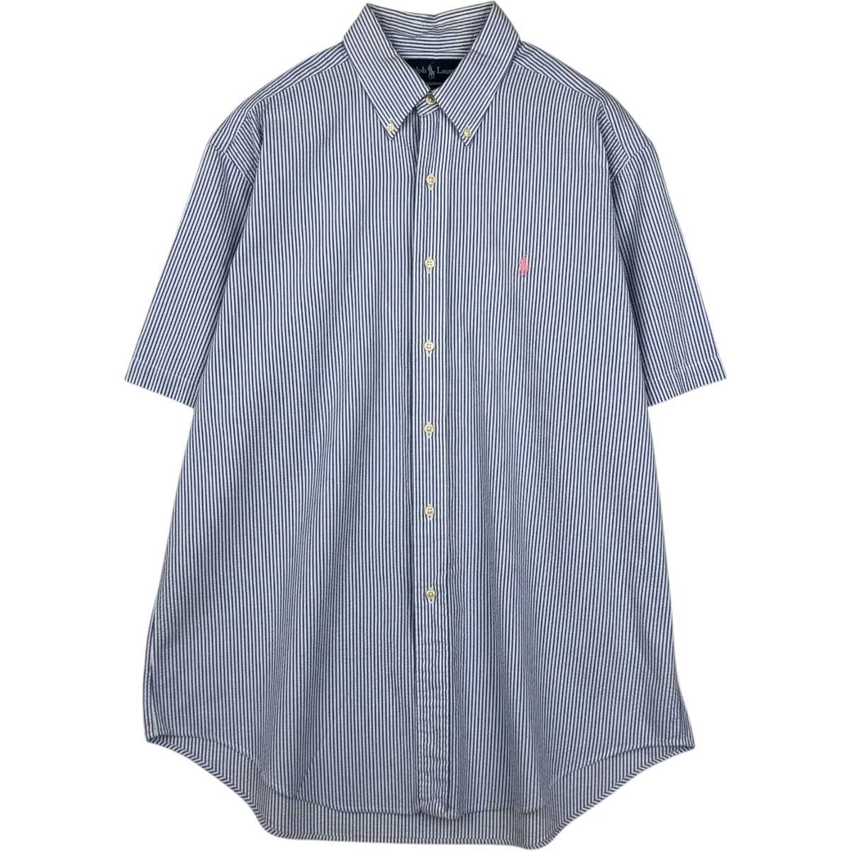 古着 ラルフローレン Ralph Lauren CLASSIC FIT クラシックフィット シアサッカー 半袖 ボタンダウン ストライプシャツ メンズL相当/eaa638329 【中古】 【260427】/eaa638329