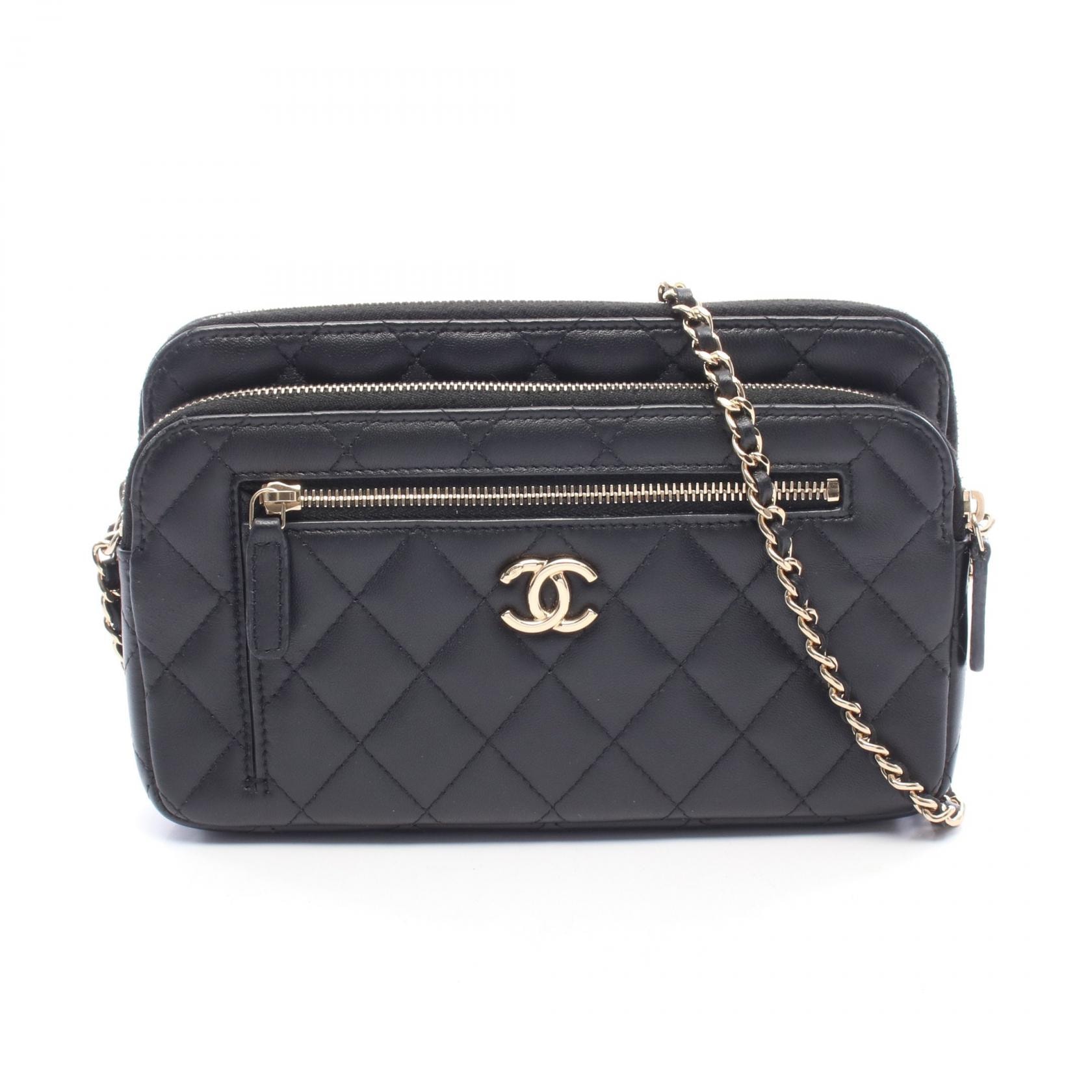 シャネル CHANEL マトラッセ チェーンウォレット ショルダーバッグ バッグ ラムスキン(羊革) レディース ブラック系 AP3738 【中古】