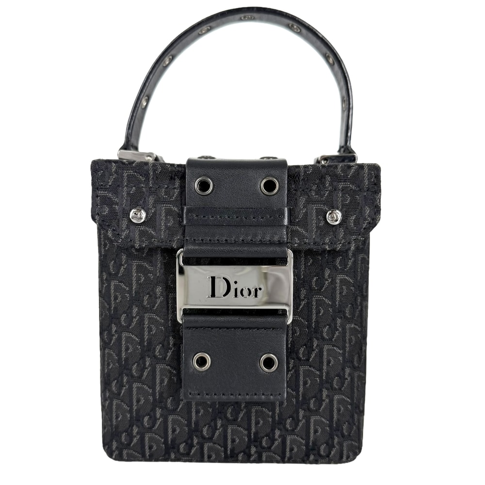 Christian Dior クリスチャンディオール ハンドバッグ ストリートシック トロッター バニティバッグ ポーチ キャンバス  レザー   ブラック 黒 シルバー金具 レディース【中古品】