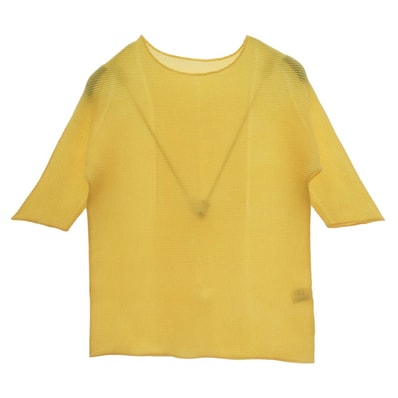 ISSEY MIYAKE イッセイミヤケ PP01FK934 PLEATS (T.) ボックス プリーツ加工 半袖 Tシャツ カットソー イエロー系 3【美品】【中古】