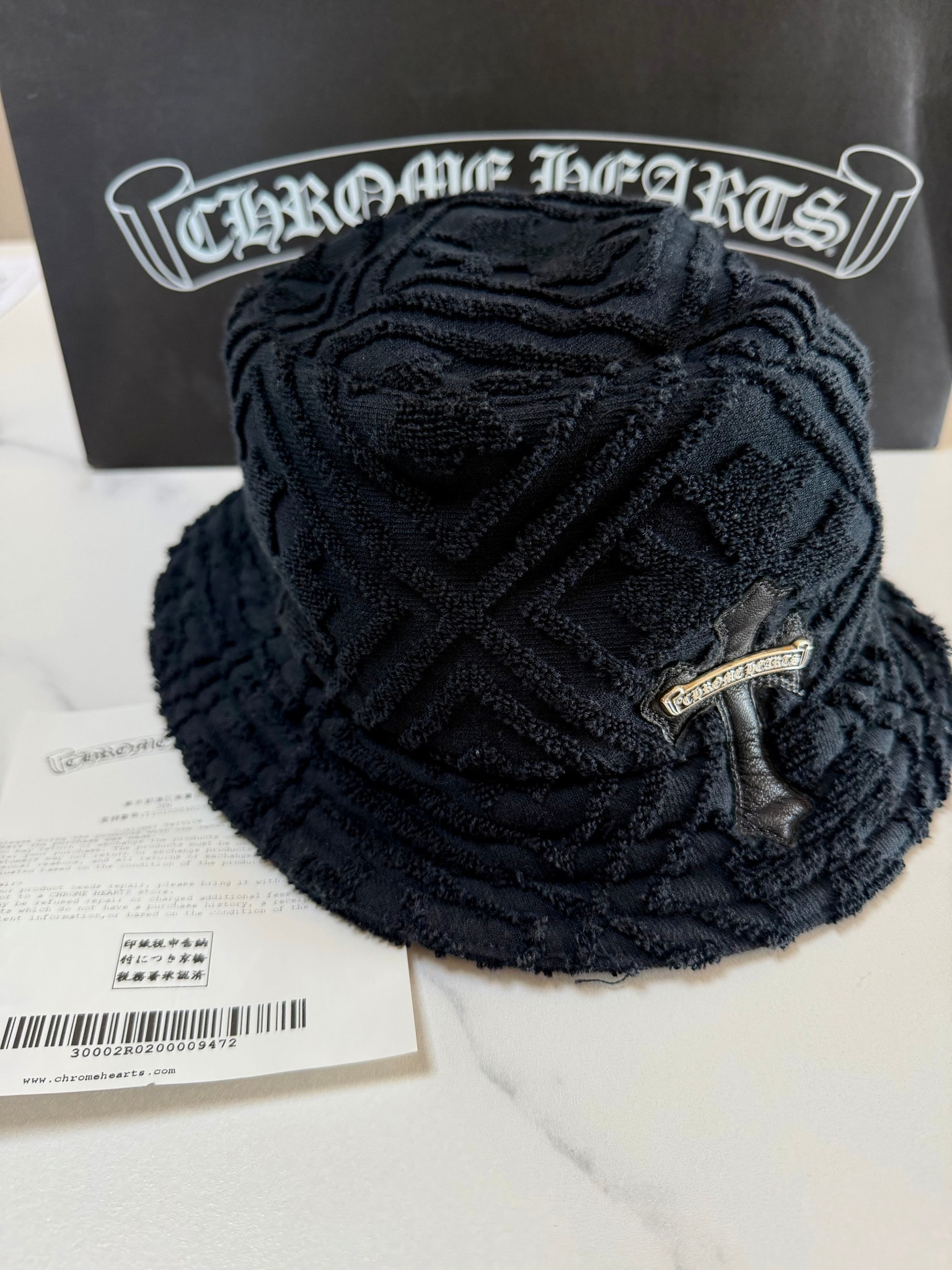 Chrome Hearts 1 Cross Leather Patch Cotton Bucket Hat "Black"