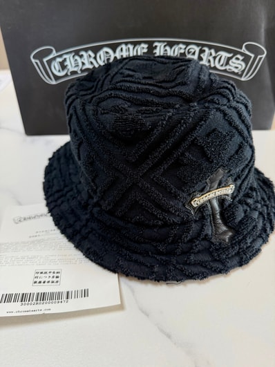 Chrome Hearts 1 Cross Leather Patch Cotton Bucket Hat "Black"