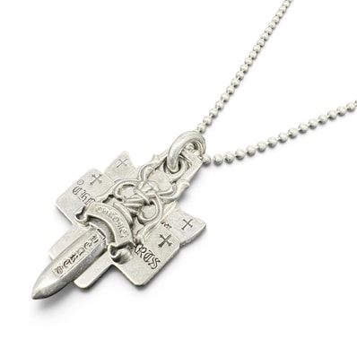CHROME HEARTS 希少 クロムハーツ 3 TRINKETS 3トリンケッツ ボールチェーン ネックレス インボイス付属 クロス ダガー アンカー クロム ペンダントトップ Bランク 中古 鑑定済 クロムネックレス