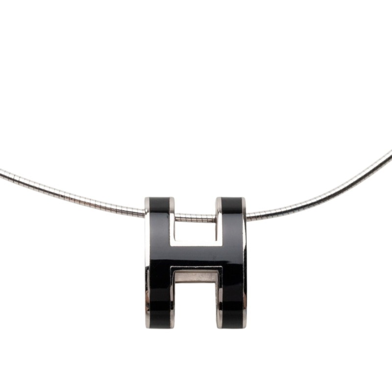 エルメス ポップアッシュ ポップH ペンダント ネックレス シルバー ブラック メタル SV925 シルバー レディース HERMES 【中古】