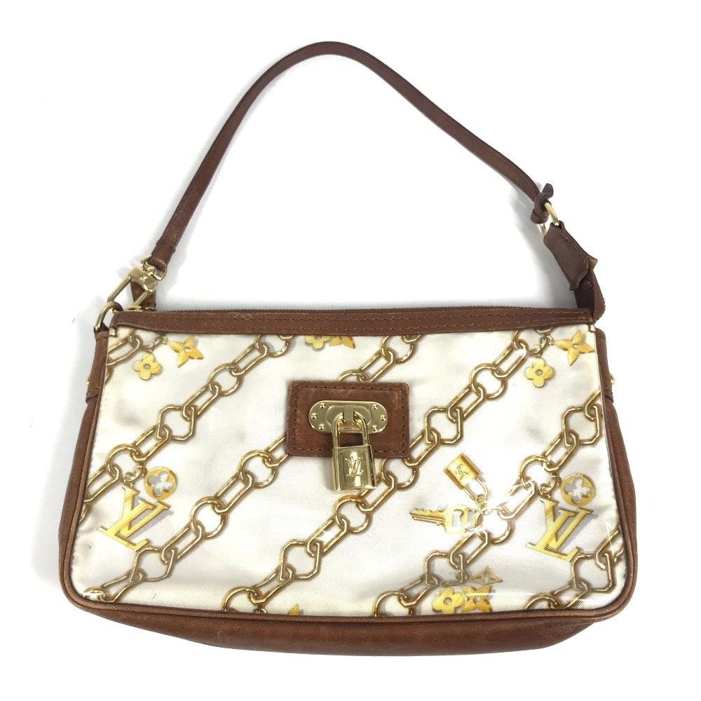 ルイヴィトン LOUIS VUITTON ポシェットアクセソワール M95161 モノグラムチャーム カバン ハンドバッグ アクセサリーポーチ チェーン柄 ショルダーバッグ ビニール/レザー ホワイト